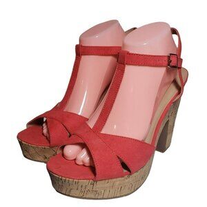 Sun Stone Womens Coral Open Toe T Strap Heels Platform Sandals Sz 9.5 10.5 11